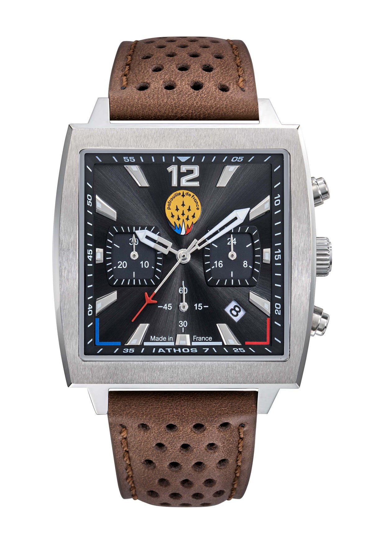 Montre Athos7 668159 Chronographe Noir Cuir Marron