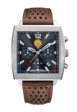 Montre Athos7 668159 Chronographe Noir Cuir Marron