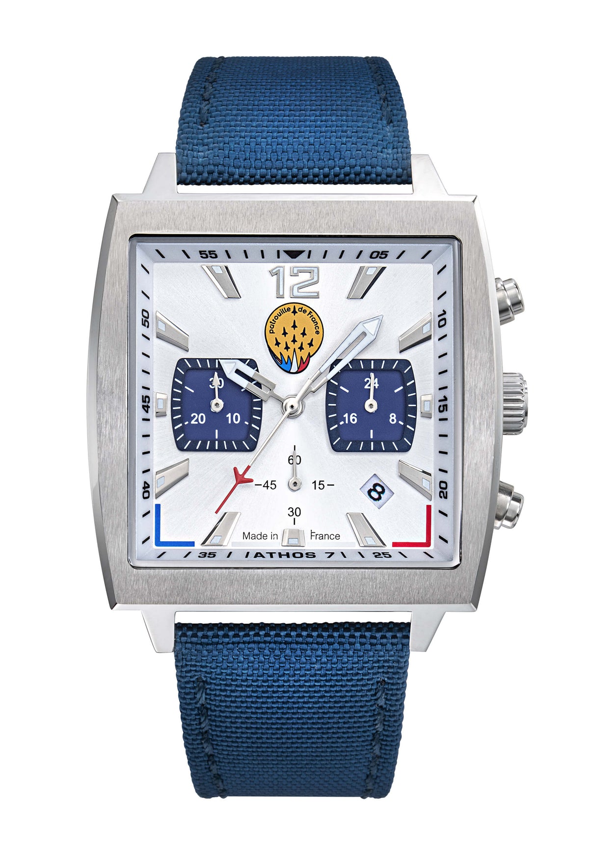 Montre Athos7 668160 Chronographe Gris et Bleu Bracelet Tissé