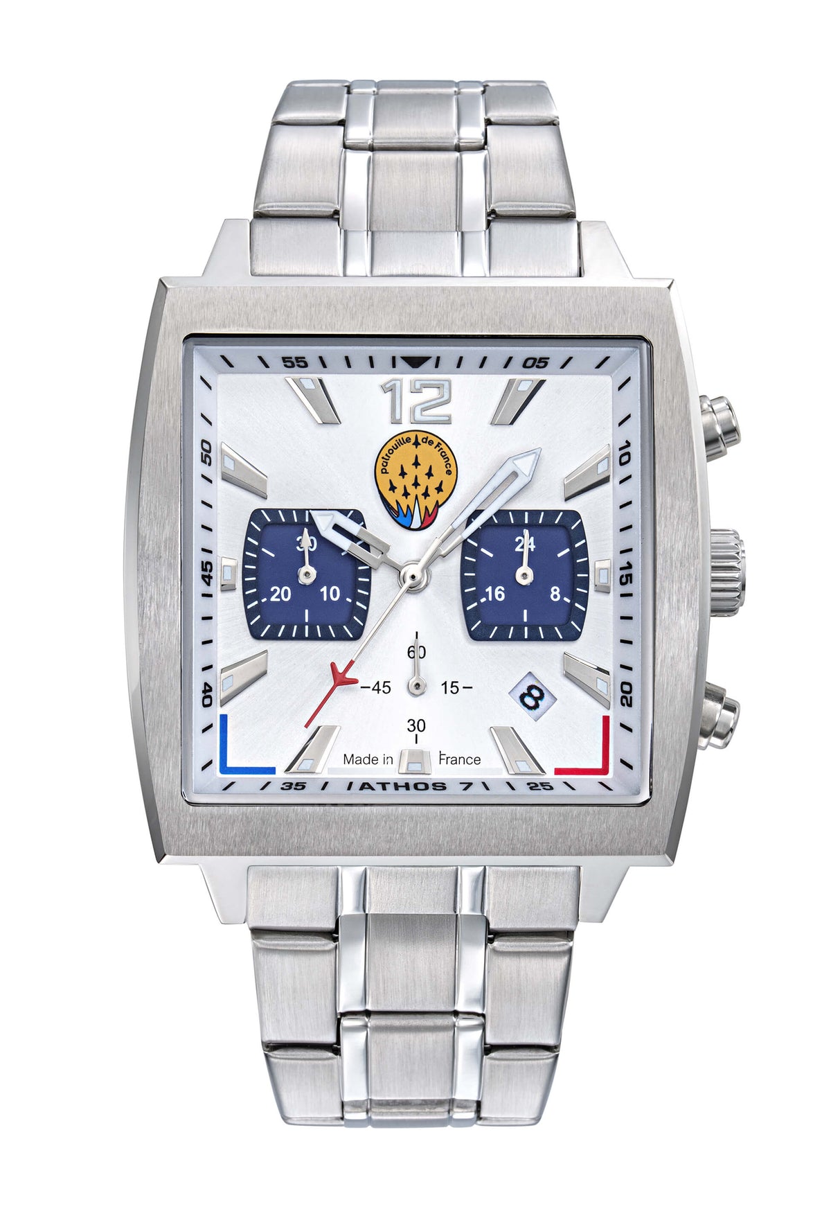 Montre Athos7 668163 Chronographe Acier Gris et Bleu