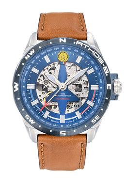 Montre Automatique Bleu Cuir marron A8-100ED-668109