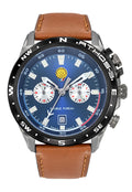 Montre Double Fuseau Cadran Bleu Bracelet Marron A3-100IG-668112