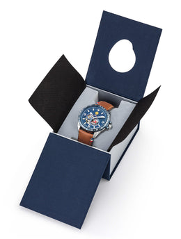 Montre Homme Automatique Cadran Bleu Cuir Marron A6-100SCS-668152