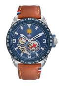 Montre Homme Automatique Cadran Bleu Cuir Marron A6-100SCS-668152