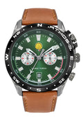 Montre Double Fuseau Cadran Vert Bracelet Marron A3-100IG-668158